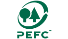 Das Logo der PEFC Zertifizierung zeigt zwei grüne Bäume, welche von einem grünen Kreis umschlossen werden.